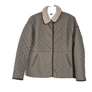Lauren Ralph Lauren Jacket Womens XXL Gray Herringbone Quilted Sherpa Collar